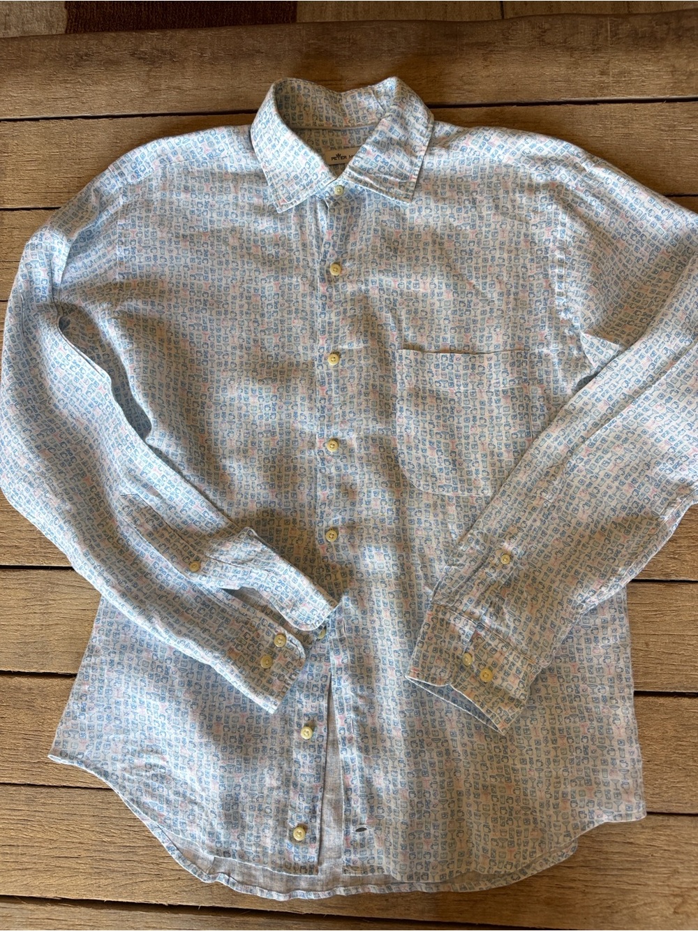 Peter Millar linen shirt long sleeve size M cocktail motif